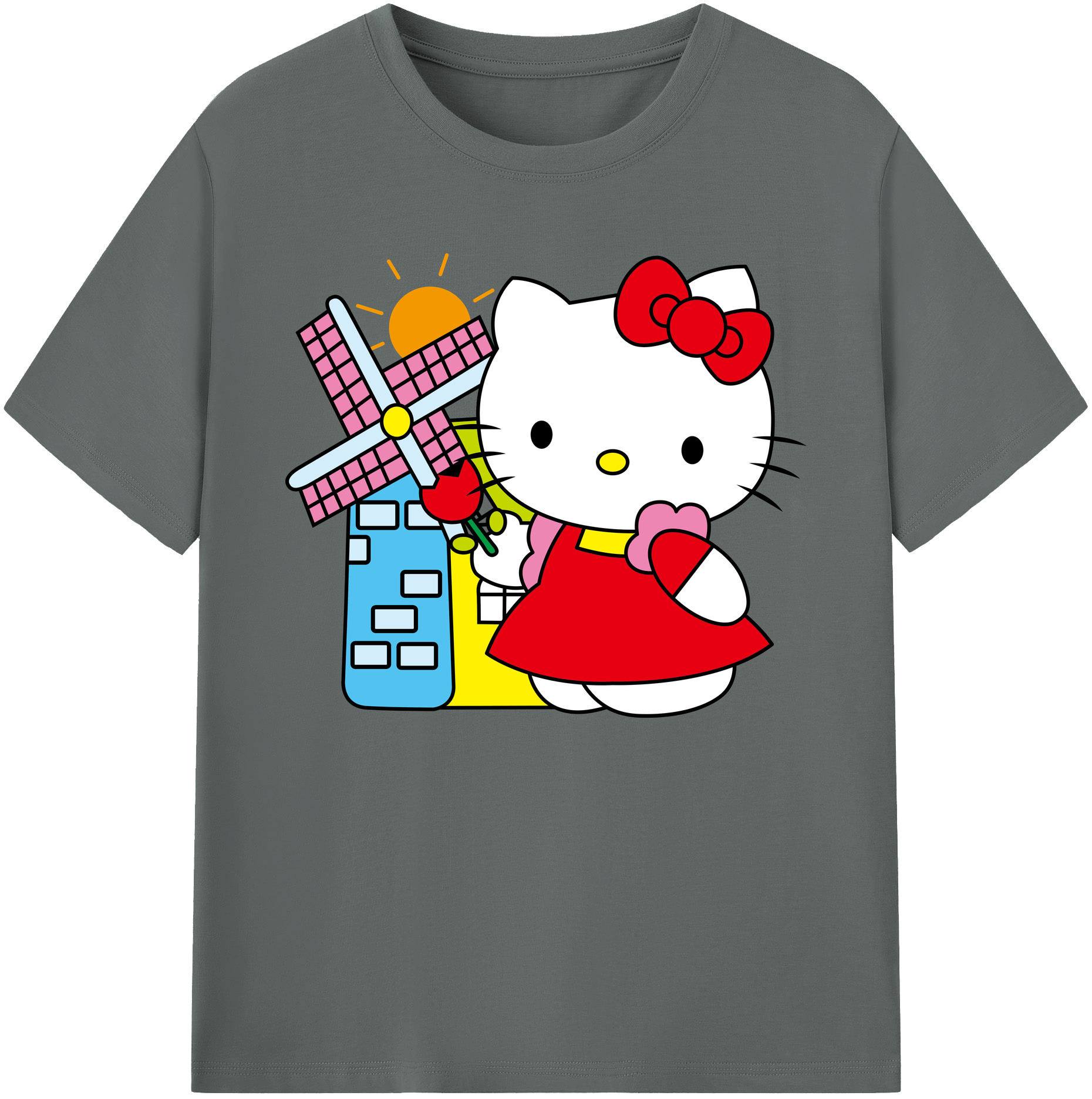 （画像用） Hello Kitty ハローキティ 綿100％ メンズ半袖Tシャツ｜肌触りやわらか＆通気性
